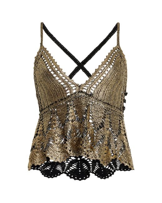 Ulla Johnson Brown Delfina Metallic Crocheted Cotton Tank Top