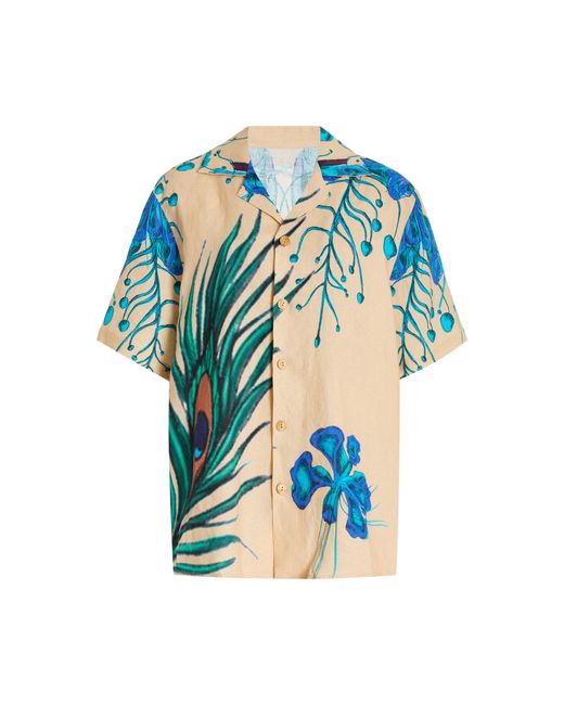 House of Aama Blue Exclusive Camp Printed Silk Twill Shirt
