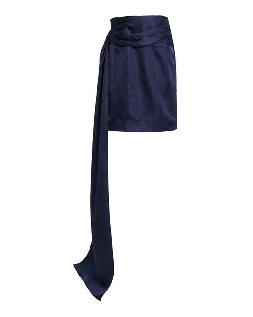 TOVE Blue Jullee Sash-Detailed Shantung Midi Skirt