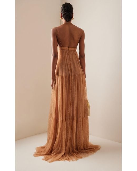 Michael Kors Natural Tiered Lace Gown