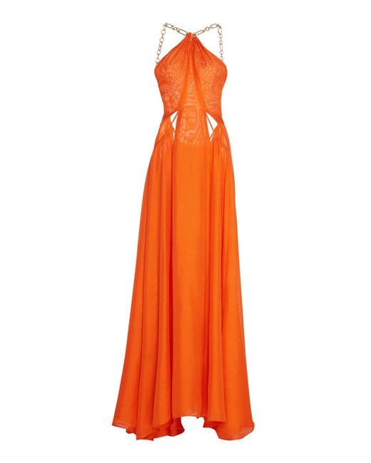 Cult Gaia Orange Althea Chain-embellished Silk Dress