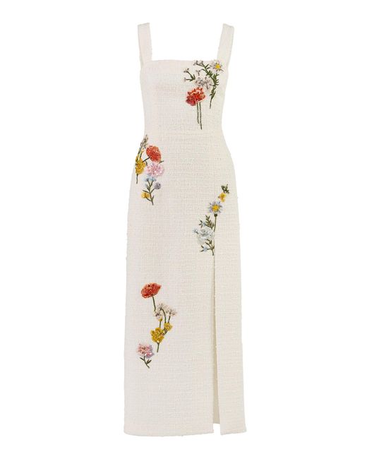 Carolina Herrera Natural Embroidered Textured Tailoring Mid-Length Dress