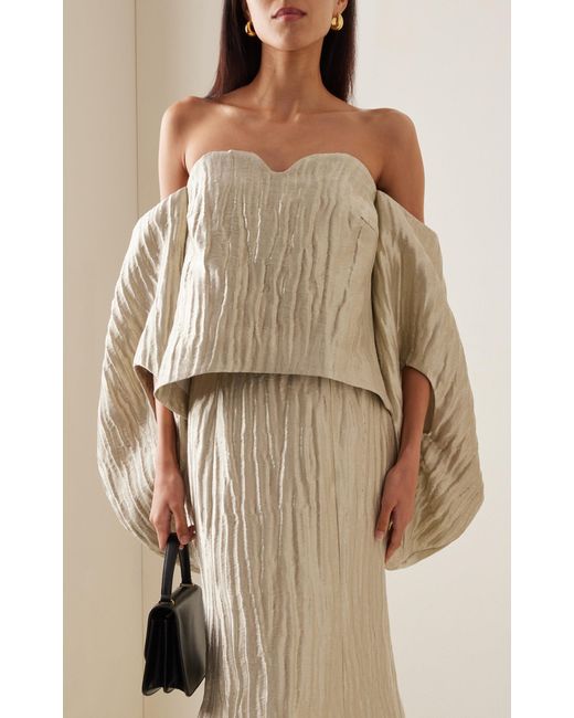 Rosie Assoulin White Fig Draped Off-the-shoulder Silk-blend Top