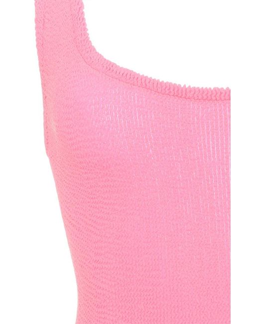 Hunza G Pink Square-neck Seersucker One-piece Swimsuit