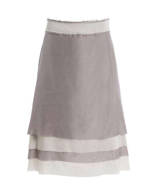 Mel Usine Gray Fougere Silk Tiered Peasant Skirt