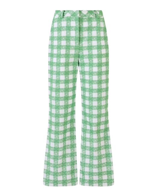 Rosie Assoulin Green Easy Does It Embroidered Gingham Pants