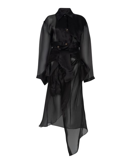 A.W.A.K.E. MODE Black Sheer Silk Trench Coat