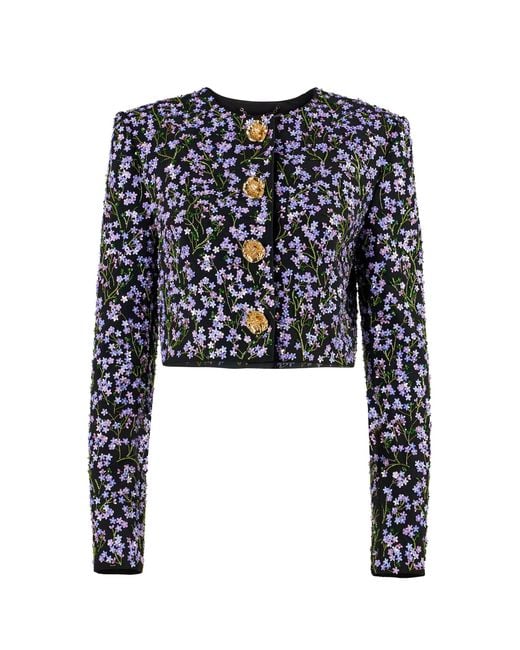 Carolina Herrera Black Embroidered Stretch Fluid Crepe Jacket