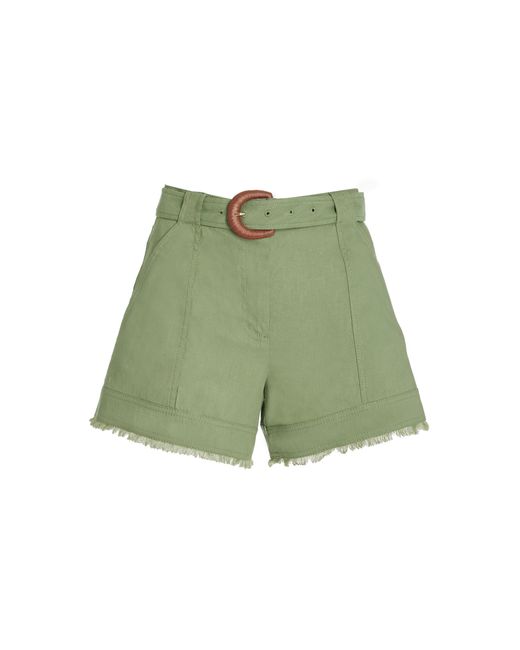 Jonathan Simkhai Green Kermit Belted Linen-blend Shorts