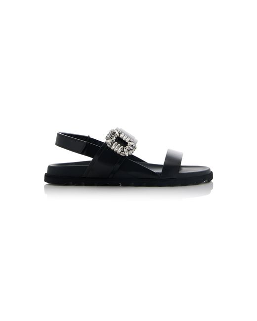 Roger Vivier Black Slidy Viv Crystal-embellished Leather Sandals