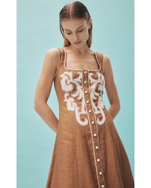 knee length dresses for ladies Midi Swing Linen Dress Natural main image 0