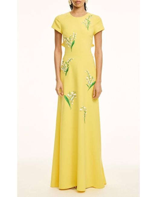 Carolina Herrera Yellow Embroidered Maxi Dress