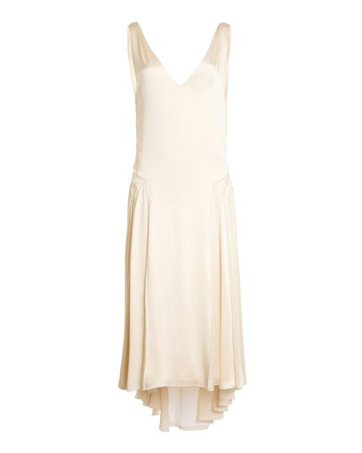 Lanvin White V-Neck Panel Silk-Blend Midi Dress
