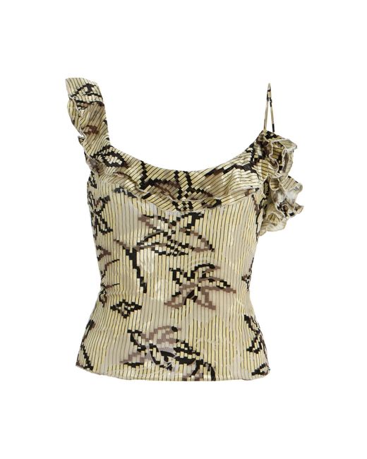 Siedres Natural Arla Ruffled Velvet Devoré Top