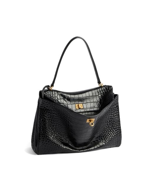 Balenciaga Black Rodeo Medium Croc-Effect Leather Top Handle Bag