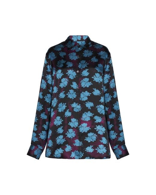 Dries Van Noten Blue Clavelly Silk Shirt