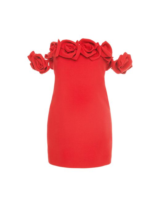Valentino Garavani Red Rose-detailed Straplesswool-silk Mini Dress
