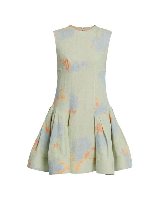 Erdem Green Linen Mini Dress