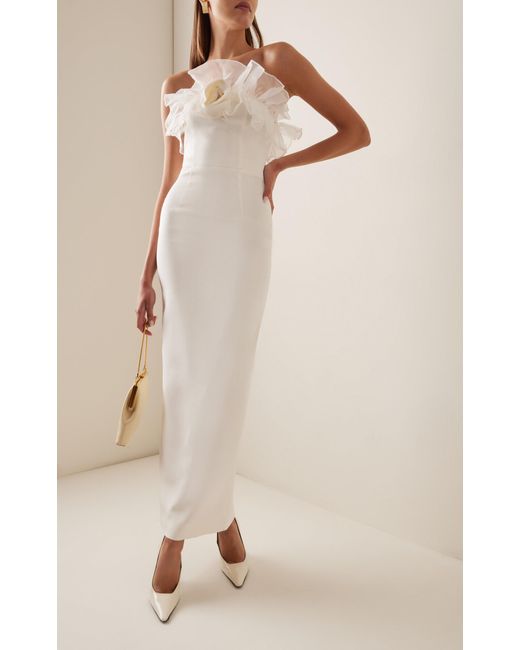 Alessandra Rich White Ruffled Silk-cady Midi Dress