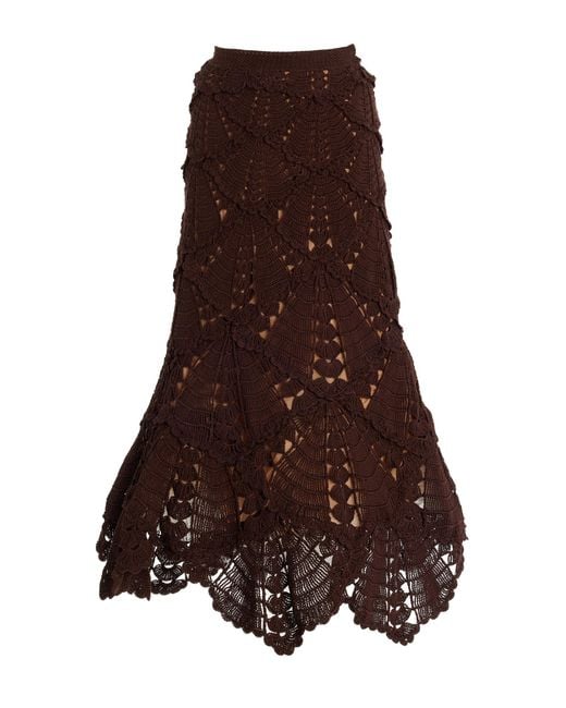 Oscar de la Renta Brown Crocheted Cotton Midi Skirt