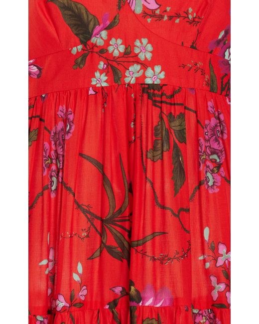 Erdem Red Printed Cotton-linen Maxi Dress