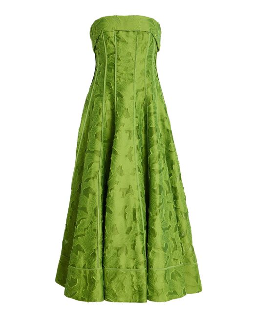 Jonathan Simkhai Green Imogen Jacquard Strapless Midi Dress