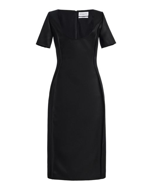 Brandon Maxwell Black Willis Scoop-Neck Wool-Silk Midi Dress