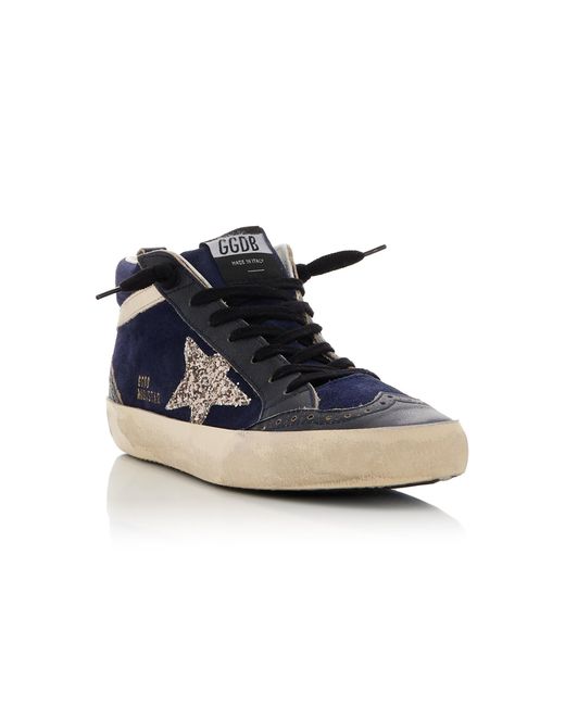 Golden Goose Deluxe Brand Blue Mid Star Suede Glittered Sneakers
