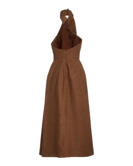 Brandon Maxwell Plaid Wool Midi Halter Dress in Brown | Lyst Brandon Maxwell Plaid Wool Midi Halter Dress in Brown | Lyst