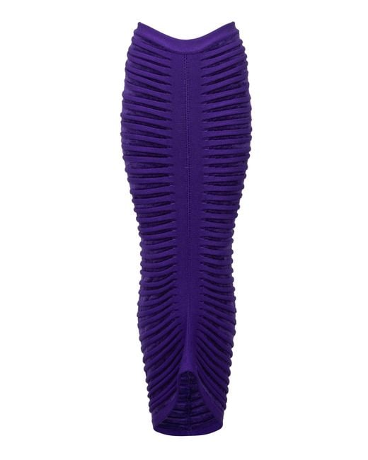 Alaïa Purple 3d Velvet Maxi Skirt