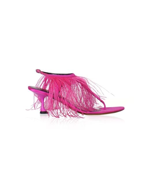 Proenza Schouler Pink Tee Thong Feather-embellished Satin Sandals