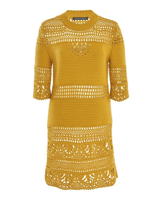 Alberta Ferretti Yellow Wool Crocheted Mini Dress