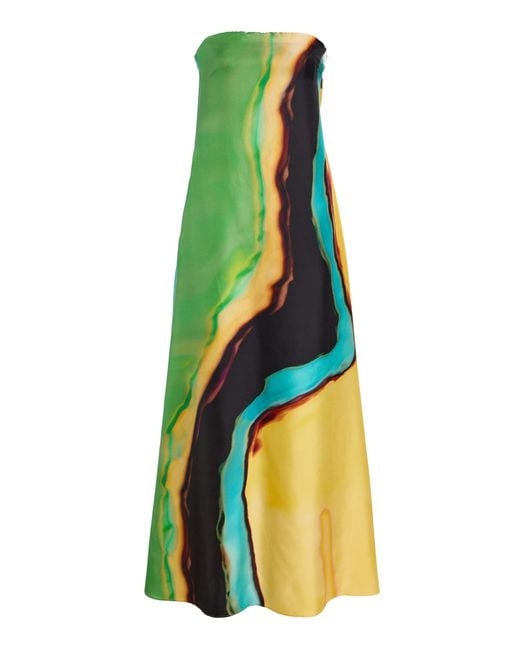 Christopher Esber Green Aura Strapless Silk Midi Dress