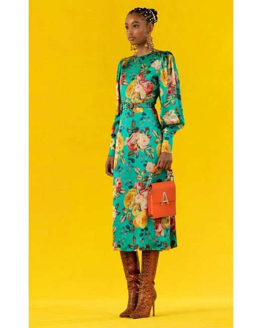 Andrew Gn Floral Silk Midi Dress in Yellow | Lyst