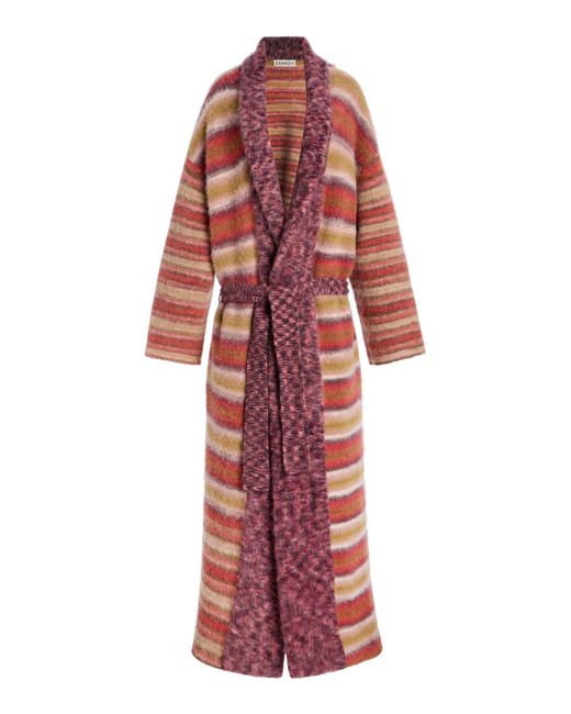 Zankov Red Justin Striped-Knit Maxi Coat