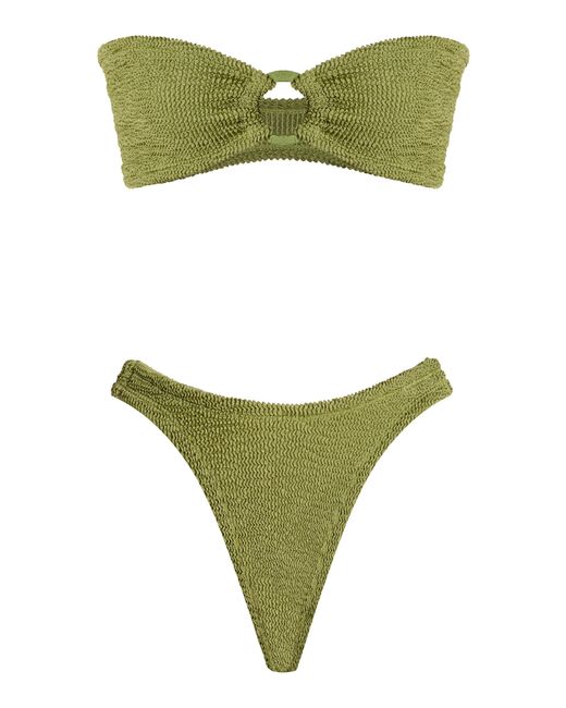 Hunza G Green Gloria Ring-detailed Seersucker Bikini Set