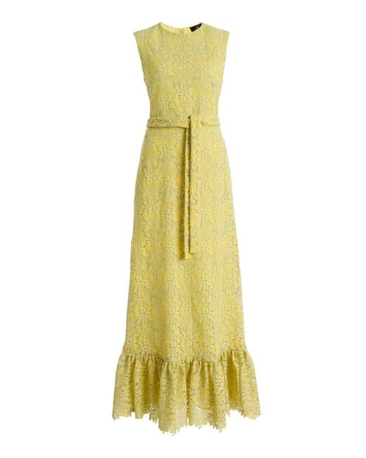 Etro Yellow Belted Macramé Lace Maxi Dress