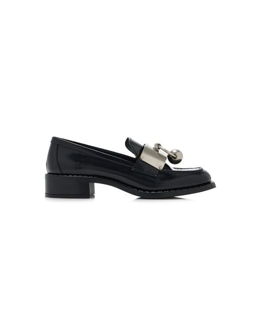 Prada Black Metal-Detailed Leather Loafers