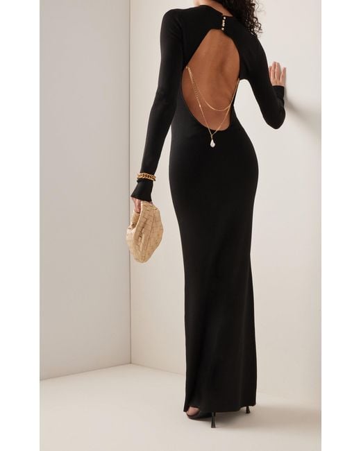 Galvan London Athena Pearl Compact-knit Open-back Maxi Dress in Black | Lyst