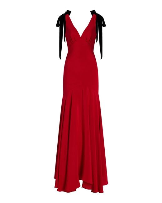 Rodarte Red Exclusive Bow-detailed Silk Crepe Maxi Dress