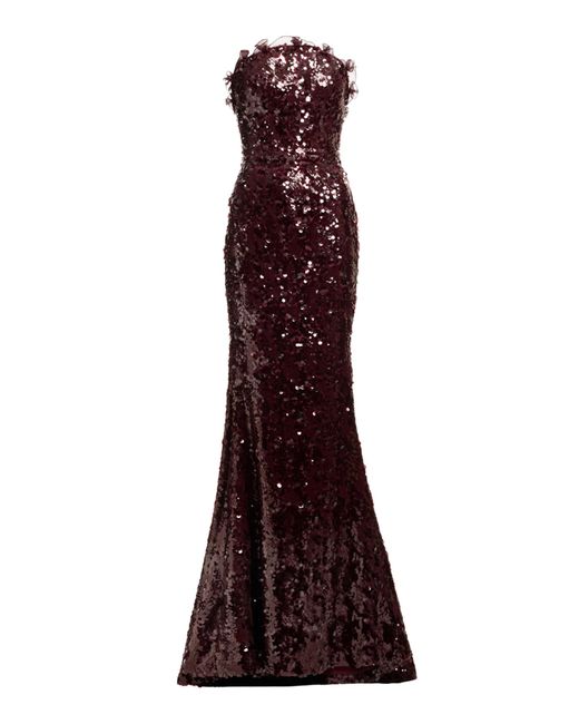 Elie Saab Red Sequin-Embellished Strapless Maxi Dress