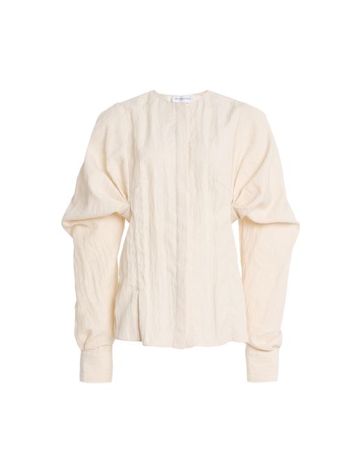 Brandon Maxwell Natural The Carter Gathered Seersucker Shirt