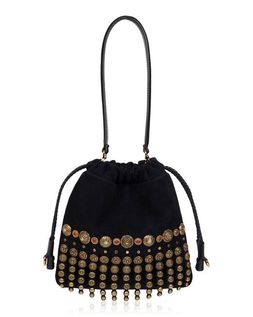 Etro Black Small Kalispera Shoulder Bag With Fringes And Studs