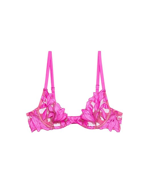 Fleur du Mal Pink Lily Embroidered Demi Bra