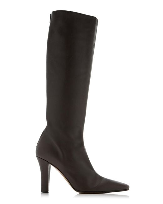 The Row Black Mona Leather Knee Boots