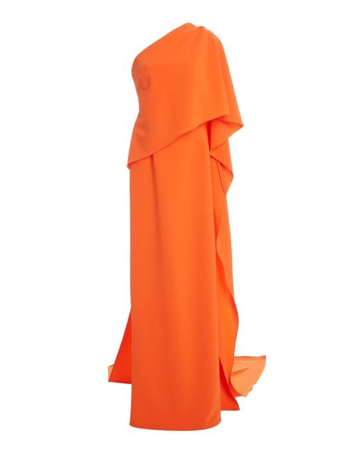 Carolina Herrera Orange One-shoulder Draped Cape Crepe Gown