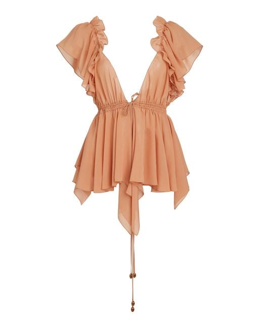 Chloé Natural Gathered Silk-georgette Top