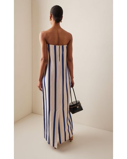 Bondi Born Blue Maine Strapless Striped -linen Maxi Dress