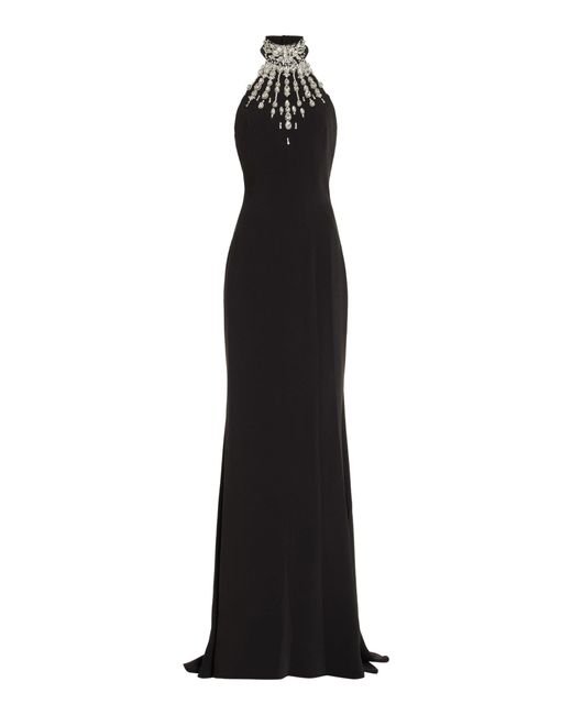 Zuhair Murad Black Crystal-embellished Cady Halter Maxi Dress