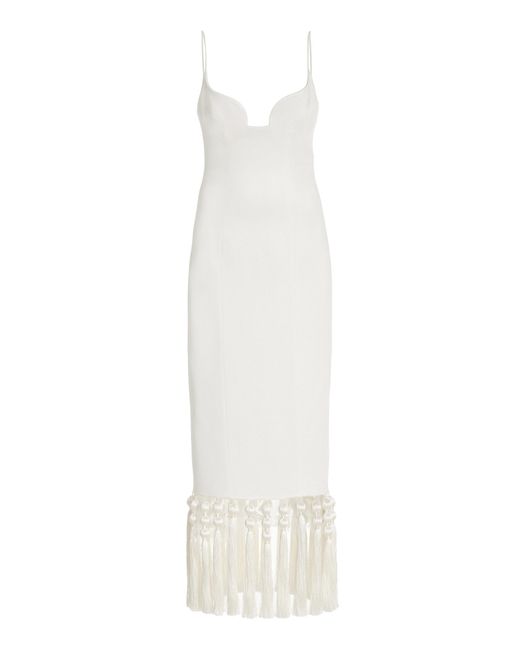 Galvan White Belize Tasseled Knit Midi Dress